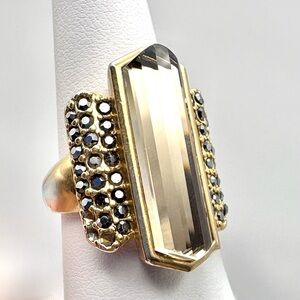Lia Sophia Ransom Brown & Charcoal Crystals on Matte Gold Statement Ring Size 8